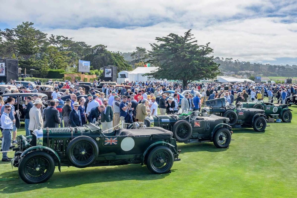 Bentley cars lined up on the show field at the Pebble Beach Concours d'Elegance