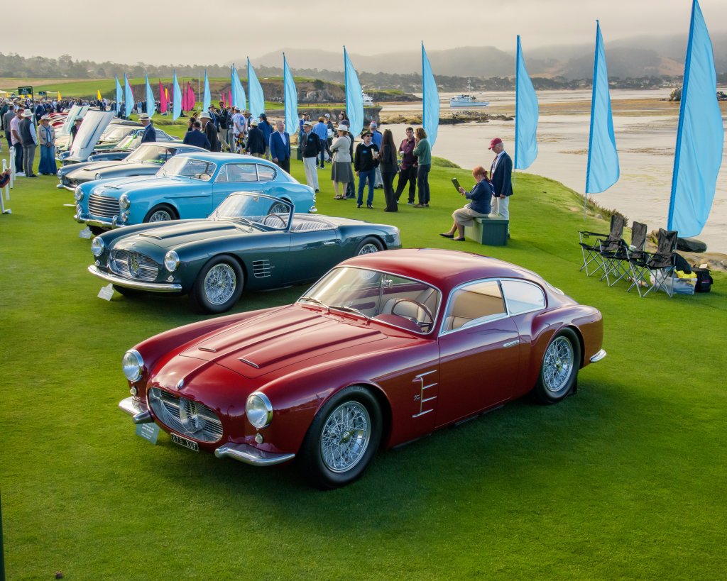 Maseratis lined up on the Pebble Beach Concours show field